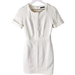 Whistles jacquard textured short sleeve dress button chest cream Sz‎ 2